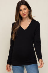 Black Fitted Long Sleeve Maternity Top