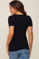 Black Ribbed V-Neck Maternity Top