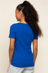 Royal Ribbed V-Neck Top