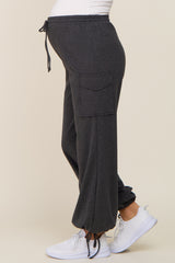 Charcoal Side Pocket Drawstring Ankle Tie Maternity Lounge Pants