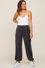 Charcoal Side Pocket Drawstring Ankle Tie Maternity Lounge Pants