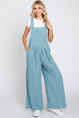 Blue Front Pocket Pleated Linen Maternity Overall