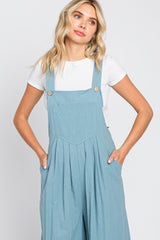 Blue Front Pocket Pleated Linen Overall