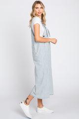 Blue Striped Crop Wide Leg Linen Overalls