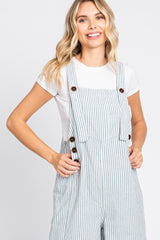 Blue Striped Crop Wide Leg Linen Overalls