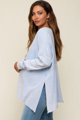 Light Blue Terry Cloth Raw Hem Maternity Top