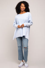 Light Blue Terry Cloth Raw Hem Maternity Top