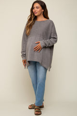 Grey Terry Cloth Raw Hem Maternity Top