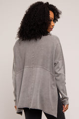 Grey Terry Cloth Raw Hem Top