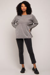 Grey Terry Cloth Raw Hem Maternity Top