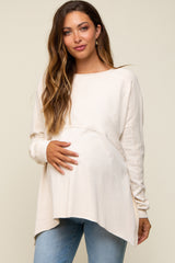 Cream Terry Cloth Raw Hem Maternity Top