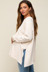 Cream Terry Cloth Raw Hem Maternity Top