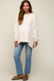 Cream Terry Cloth Raw Hem Maternity Top