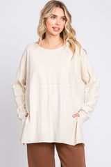 Cream Terry Cloth Raw Hem Top