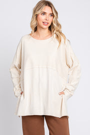 Cream Terry Cloth Raw Hem Top