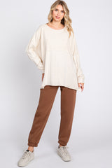 Cream Terry Cloth Raw Hem Top