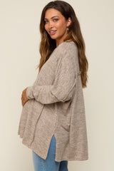 Light Mocha Heathered Soft Knit Long Sleeve Maternity Top