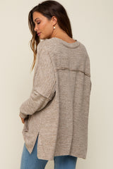 Light Mocha Heathered Soft Knit Long Sleeve Maternity Top