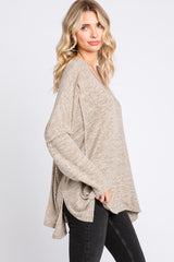 Light Mocha Heathered Soft Knit Long Sleeve Top