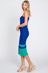 Royal Blue Colorblock Knit Fitted Midi Dress