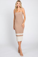 Taupe Colorblock Knit Maternity Fitted Midi Dress