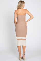 Taupe Colorblock Knit Fitted Midi Dress