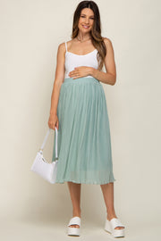 Mint Green Pleated Maternity Midi Skirt