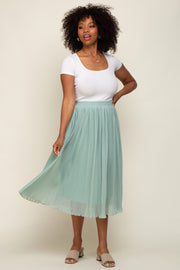 Mint Green Pleated Midi Skirt