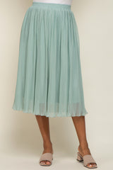 Mint Green Pleated Midi Skirt