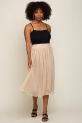 Beige Pleated Midi Skirt