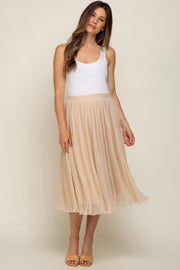 Beige Pleated Maternity Midi Skirt