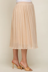 Beige Pleated Maternity Midi Skirt