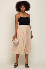 Beige Pleated Maternity Midi Skirt