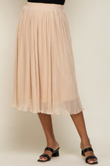 Beige Pleated Midi Skirt