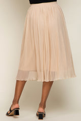 Beige Pleated Midi Skirt