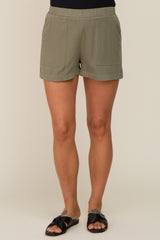 Olive Pocketed Maternity Shorts