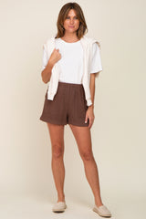 Brown Pocketed Maternity Shorts