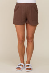 Brown Pocketed Maternity Shorts