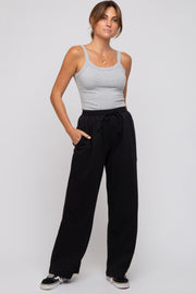 Black Drawstring Wide Leg Lounge Pants