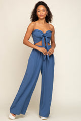 Blue Front Tie Crop Top and Pant Maternity Set