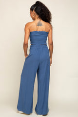 Blue Front Tie Crop Top and Pant Set