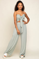 Light Sage Front Tie Crop Top and Pant Maternity Set