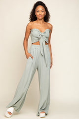 Light Sage Front Tie Crop Top and Pant Set