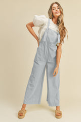 Dusty Blue Washed Wide Leg Overalls