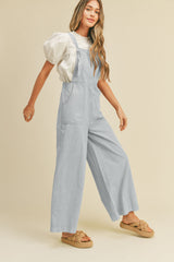 Dusty Blue Washed Wide Leg Overalls