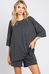 Charcoal Pocket Front Short Sleeve Maternity Pajama Short Set