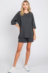 Charcoal Pocket Front Short Sleeve Pajama Short Set