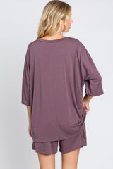 Plum Pocket Front Short Sleeve Pajama Short Set