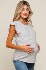 Grey Striped Flutter Sleeve Maternity Top