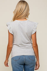 Grey Striped Flutter Sleeve Maternity Top